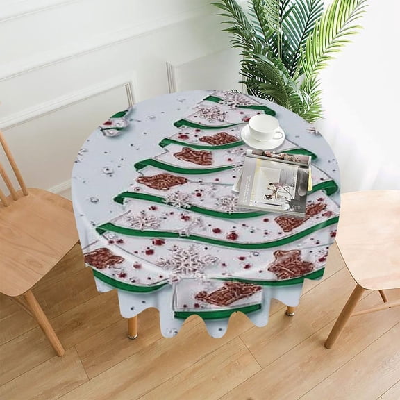 RKSupls 60 Inch Round Tablecloth, Gingerbread Tree Snowflake Premium Polyester Straight Edge Wrinkle Resistant Washable Table Cover for Party Home Dining Decor