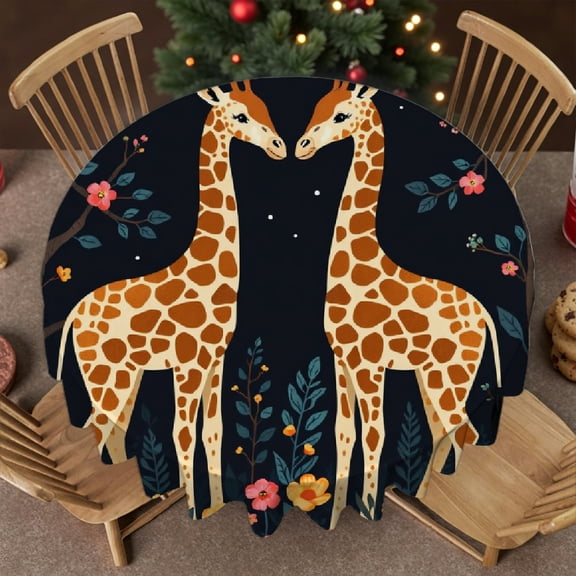 RKSupls 60 Inch Round Tablecloth, Giraffe Floral Night Art Polyester Table Cover - Soft, Stain Resistant & Washable Decor for Wedding, Party, Holiday, Home Dining
