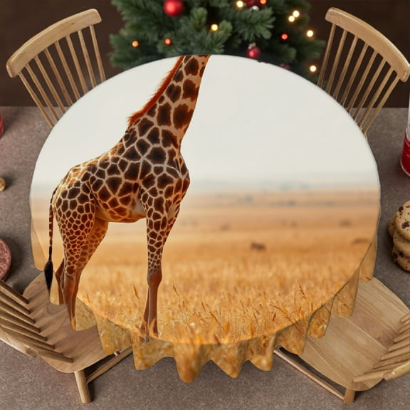 RKSupls 60 Inch Round Tablecloth, Giraffe Savannah Wildlife Polyester Table Cover - Soft, Stain Resistant & Washable Decor for Wedding, Party, Holiday, Home Dining
