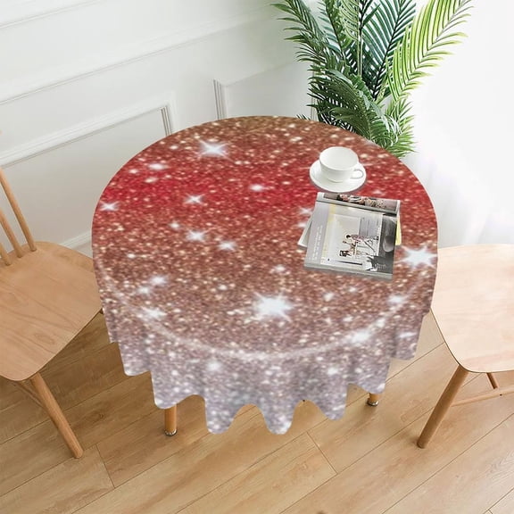 RKSupls 60 Inch Round Tablecloth, Glitter Star Rainbow Gradient Premium Polyester Straight Edge Wrinkle Resistant Washable Table Cover for Party Home Dining Decor
