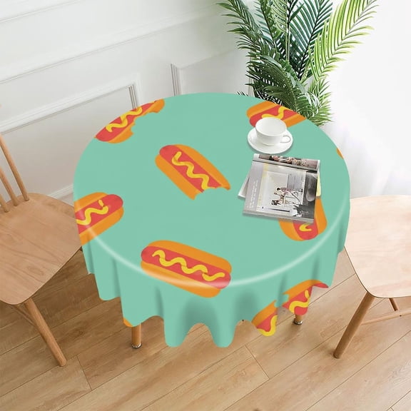 RKSupls 60 Inch Round Tablecloth, Hot Dog Mint Pattern Premium Polyester Straight Edge Wrinkle Resistant Washable Table Cover for Party Home Dining Decor