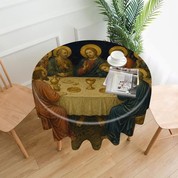 RKSupls 60 Inch Round Tablecloth, Last Supper Religious Gathering Premium Polyester Straight Edge Wrinkle Resistant Washable Table Cover for Party Home Dining Decor