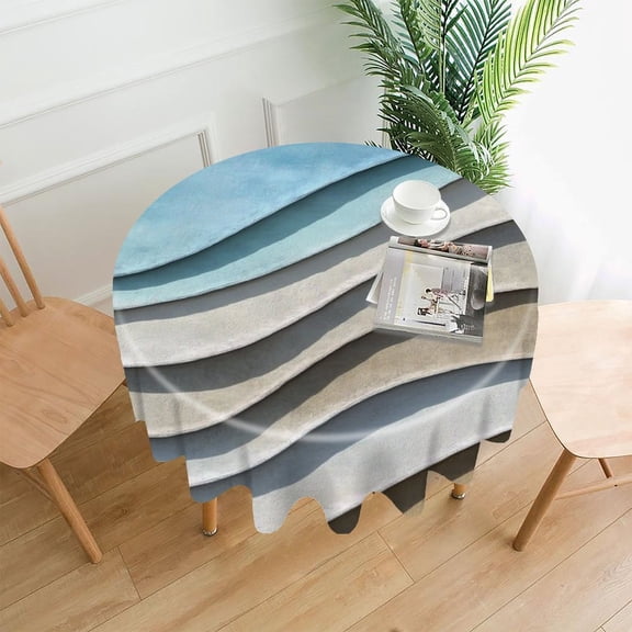 RKSupls 60 Inch Round Tablecloth, Layered Wavy Fabric Texture Premium Polyester Straight Edge Wrinkle Resistant Washable Table Cover for Party Home Dining Decor
