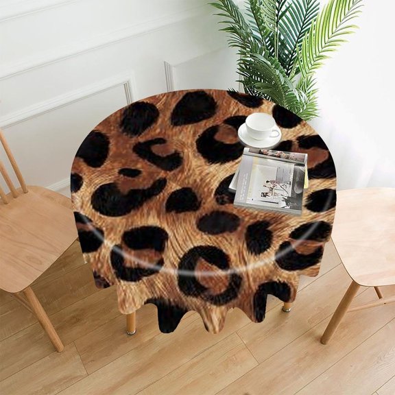 RKSupls 60 Inch Round Tablecloth, Leopard Print Pattern Premium Polyester Straight Edge Wrinkle Resistant Washable Table Cover for Party Home Dining Decor