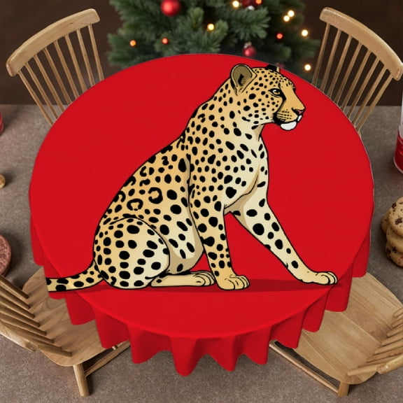 RKSupls 60 Inch Round Tablecloth, Leopard Red Background Art Polyester Table Cover - Soft, Stain Resistant & Washable Decor for Wedding, Party, Holiday, Home Dining