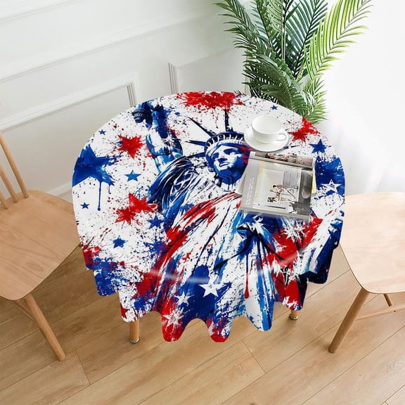 RKSupls 60 Inch Round Tablecloth, Liberty Splatter Stars Paint Premium Polyester Straight Edge Wrinkle Resistant Washable Table Cover for Party Home Dining Decor