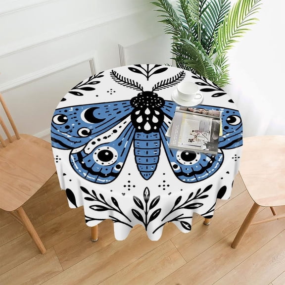 RKSupls 60 Inch Round Tablecloth, Luna Moth Botanical Illustration Premium Polyester Straight Edge Wrinkle Resistant Washable Table Cover for Party Home Dining Decor