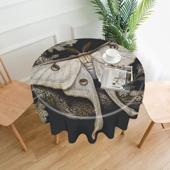 RKSupls 60 Inch Round Tablecloth, Luna Moth On Branch Premium Polyester Straight Edge Wrinkle Resistant Washable Table Cover for Party Home Dining Decor