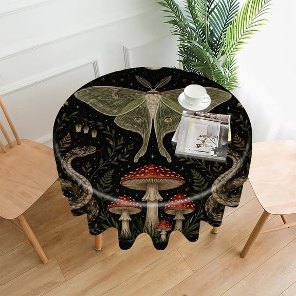 RKSupls 60 Inch Round Tablecloth, Luna Moth Between Moon Phases Premium Polyester Straight Edge Wrinkle Resistant Washable Table Cover for Party Home Dining Decor