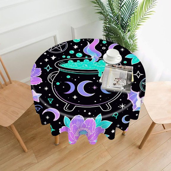RKSupls 60 Inch Round Tablecloth, Magic Cauldron Flowers Premium Polyester Straight Edge Wrinkle Resistant Washable Table Cover for Party Home Dining Decor