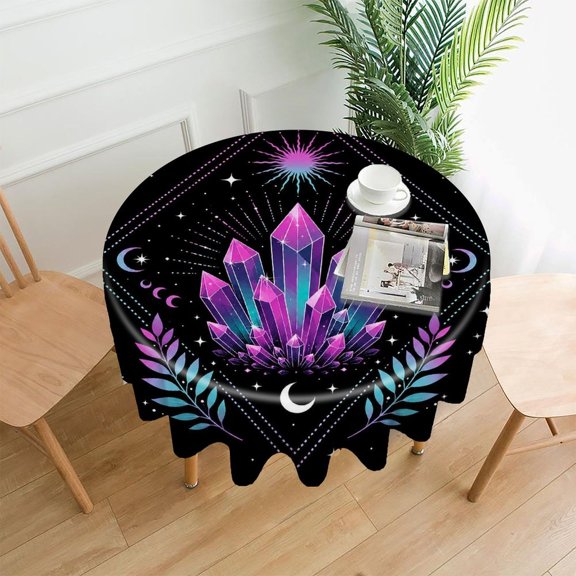 RKSupls 60 Inch Round Tablecloth, Magic Crystal Burst Premium Polyester Straight Edge Wrinkle Resistant Washable Table Cover for Party Home Dining Decor