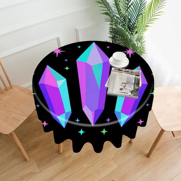 RKSupls 60 Inch Round Tablecloth, Magic Crystal Gem Trio Premium Polyester Straight Edge Wrinkle Resistant Washable Table Cover for Party Home Dining Decor