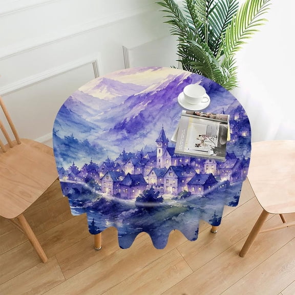 RKSupls 60 Inch Round Tablecloth, Misty Mountain Stone Bridge Premium Polyester Straight Edge Wrinkle Resistant Washable Table Cover for Party Home Dining Decor