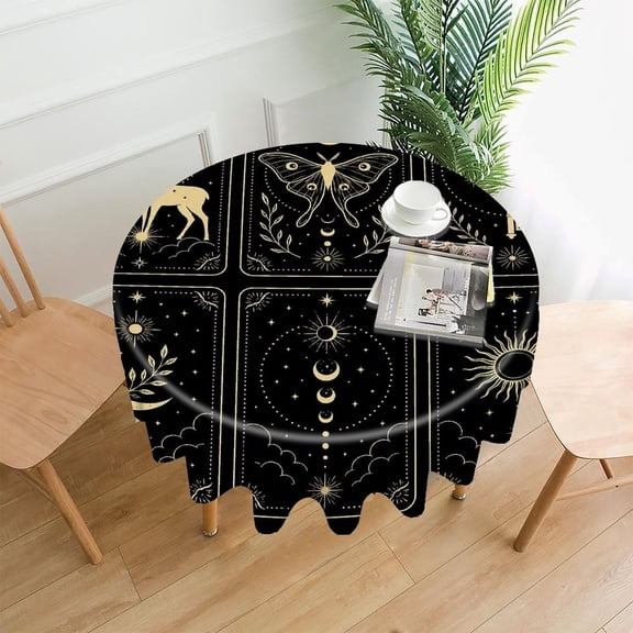 RKSupls 60 Inch Round Tablecloth, Mystical Cards Grid Premium Polyester Straight Edge Wrinkle Resistant Washable Table Cover for Party Home Dining Decor