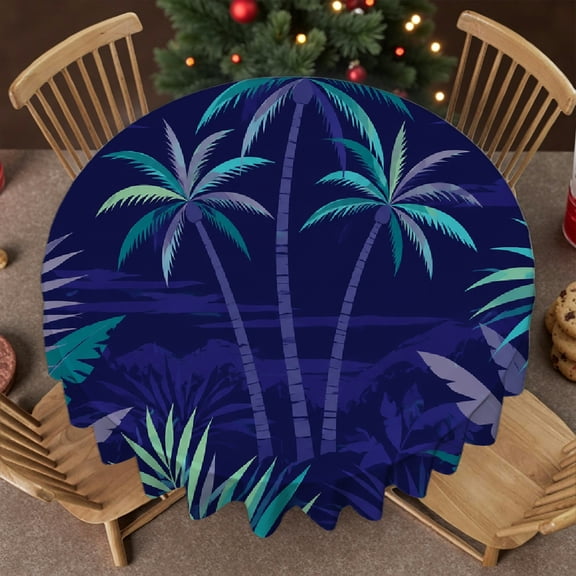 RKSupls 60 Inch Round Tablecloth - Night Jungle With Palm Trees Print, Holiday-Themed Design Kitchen Accessories Soft, Wedding, Party, Holiday, Home Dining