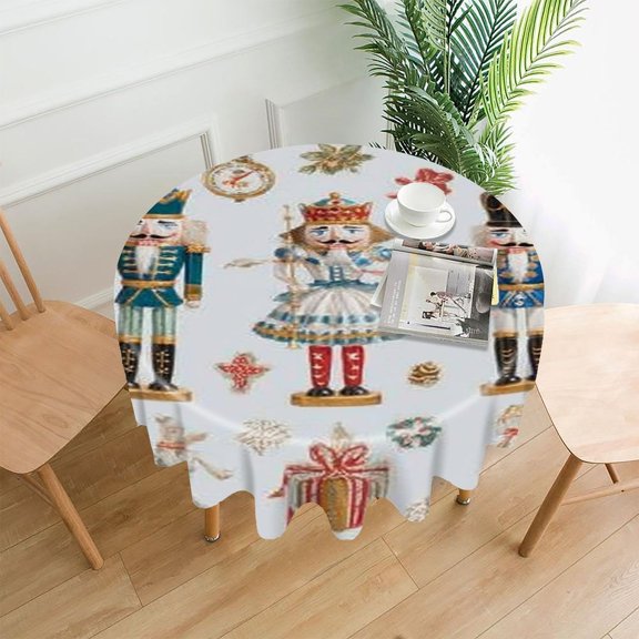 RKSupls 60 Inch Round Tablecloth, Nutcracker Ballerina Blue Premium Polyester Straight Edge Wrinkle Resistant Washable Table Cover for Party Home Dining Decor
