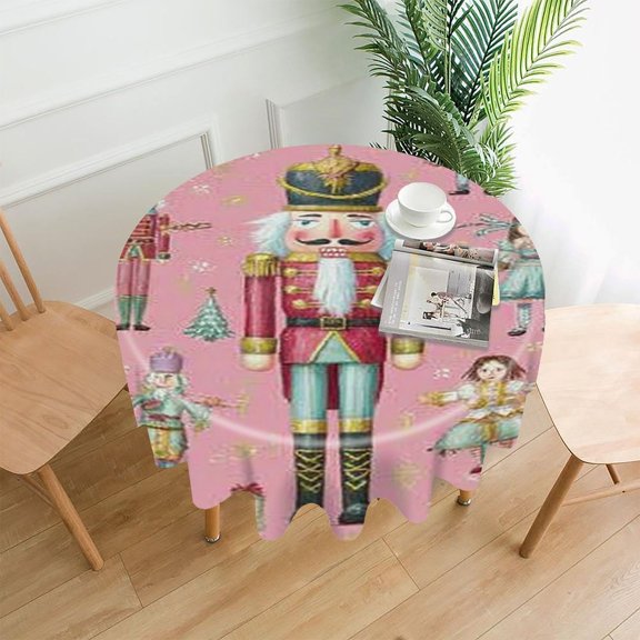 RKSupls 60 Inch Round Tablecloth, Nutcracker Ballerina Pattern Premium Polyester Straight Edge Wrinkle Resistant Washable Table Cover for Party Home Dining Decor