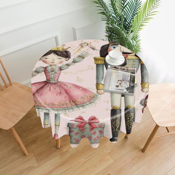 RKSupls 60 Inch Round Tablecloth, Nutcracker Ballerina Pink Premium Polyester Straight Edge Wrinkle Resistant Washable Table Cover for Party Home Dining Decor