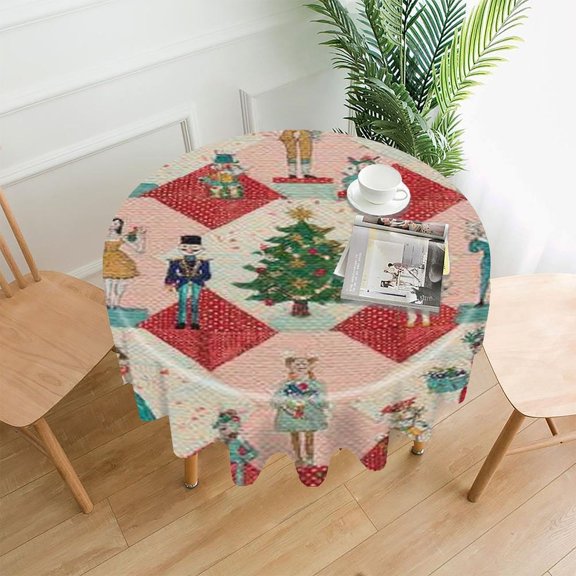 RKSupls 60 Inch Round Tablecloth, Nutcracker Characters Premium Polyester Straight Edge Wrinkle Resistant Washable Table Cover for Party Home Dining Decor