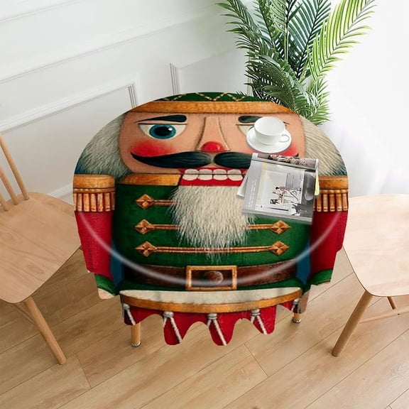 RKSupls 60 Inch Round Tablecloth, Nutcracker Drummer Green Premium Polyester Straight Edge Wrinkle Resistant Washable Table Cover for Party Home Dining Decor