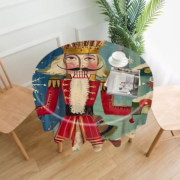 RKSupls 60 Inch Round Tablecloth, Nutcracker Folk Art Snowflakes Premium Polyester Straight Edge Wrinkle Resistant Washable Table Cover for Party Home Dining Decor