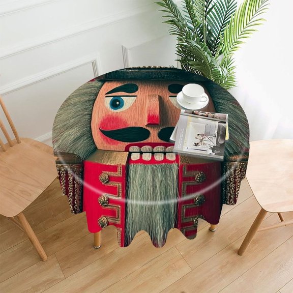 RKSupls 60 Inch Round Tablecloth, Nutcracker King Red Premium Polyester Straight Edge Wrinkle Resistant Washable Table Cover for Party Home Dining Decor