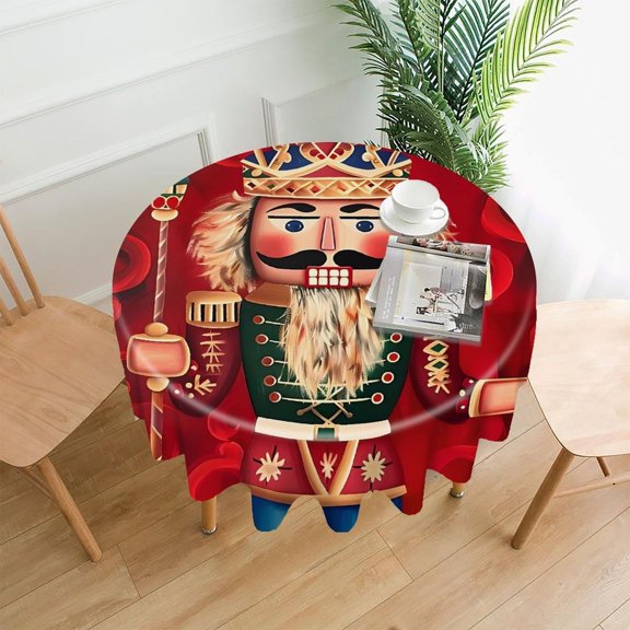 RKSupls 60 Inch Round Tablecloth, Nutcracker King Red Swirls Premium Polyester Straight Edge Wrinkle Resistant Washable Table Cover for Party Home Dining Decor