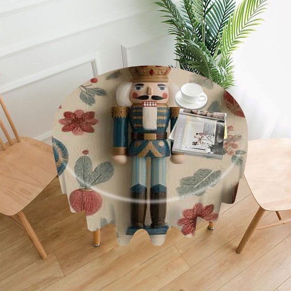 RKSupls 60 Inch Round Tablecloth, Nutcracker Ornaments Pattern Premium Polyester Straight Edge Wrinkle Resistant Washable Table Cover for Party Home Dining Decor