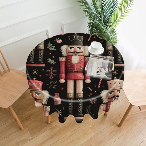 RKSupls 60 Inch Round Tablecloth, Nutcracker Pink Black Pattern Premium Polyester Straight Edge Wrinkle Resistant Washable Table Cover for Party Home Dining Decor