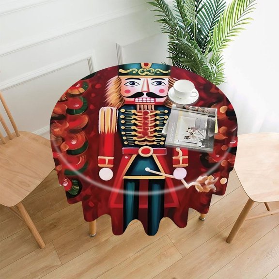 RKSupls 60 Inch Round Tablecloth, Nutcracker Soldier Blue Gold Red Premium Polyester Straight Edge Wrinkle Resistant Washable Table Cover for Party Home Dining Decor