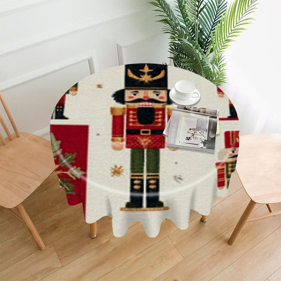 RKSupls 60 Inch Round Tablecloth, Nutcracker Soldiers Pattern Premium Polyester Straight Edge Wrinkle Resistant Washable Table Cover for Party Home Dining Decor