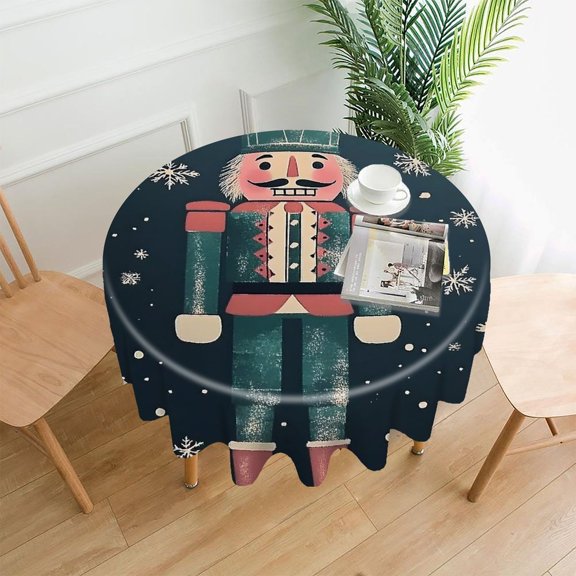 RKSupls 60 Inch Round Tablecloth, Nutcrackers Snowflakes Dark Blue Premium Polyester Straight Edge Wrinkle Resistant Washable Table Cover for Party Home Dining Decor