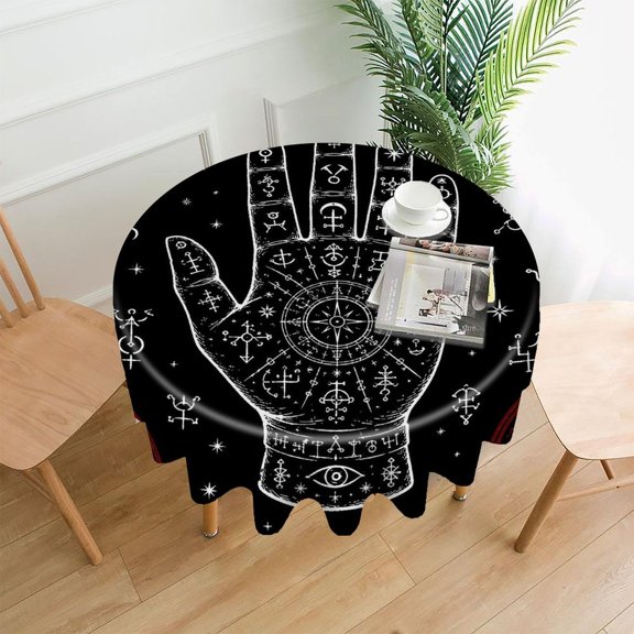 RKSupls 60 Inch Round Tablecloth, Occult Palm Hand Art Premium Polyester Straight Edge Wrinkle Resistant Washable Table Cover for Party Home Dining Decor