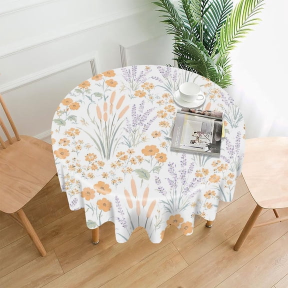 RKSupls 60 Inch Round Tablecloth, Orange Lavender Field Premium Polyester Straight Edge Wrinkle Resistant Washable Table Cover for Party Home Dining Decor