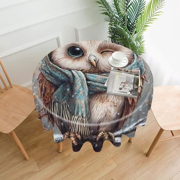 RKSupls 60 Inch Round Tablecloth, Owl Bird Portrait Premium Polyester Straight Edge Wrinkle Resistant Washable Table Cover for Party Home Dining Decor