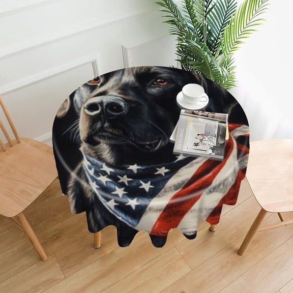 RKSupls 60 Inch Round Tablecloth, Patriotic Dog Bandana Portrait Premium Polyester Straight Edge Wrinkle Resistant Washable Table Cover for Party Home Dining Decor