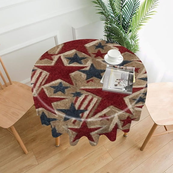 RKSupls 60 Inch Round Tablecloth, Patriotic Stars Stripes Premium Polyester Straight Edge Wrinkle Resistant Washable Table Cover for Party Home Dining Decor