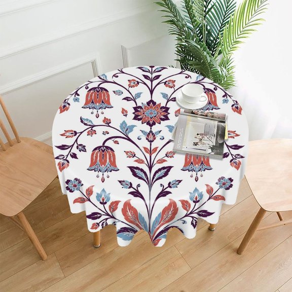 RKSupls 60 Inch Round Tablecloth, Persian Bell Flower Ornament Premium Polyester Straight Edge Wrinkle Resistant Washable Table Cover for Party Home Dining Decor