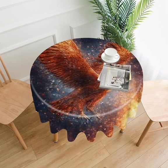 RKSupls 60 Inch Round Tablecloth, Phoenix Fire Bird Fantasy Premium Polyester Straight Edge Wrinkle Resistant Washable Table Cover for Party Home Dining Decor