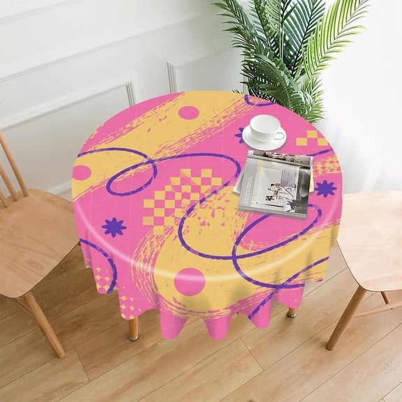 RKSupls 60 Inch Round Tablecloth, Pink Pop Art Palm Grove Premium Polyester Straight Edge Wrinkle Resistant Washable Table Cover for Party Home Dining Decor