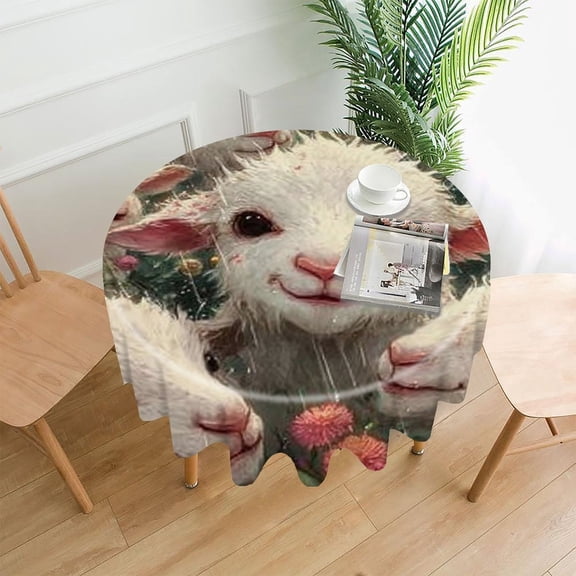 RKSupls 60 Inch Round Tablecloth, Polar Bear Christmas Premium Polyester Straight Edge Wrinkle Resistant Washable Table Cover for Party Home Dining Decor