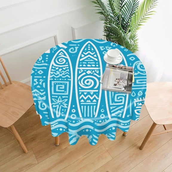 RKSupls 60 Inch Round Tablecloth, Polynesian Surfboards Tiki Sun Premium Polyester Straight Edge Wrinkle Resistant Washable Table Cover for Party Home Dining Decor