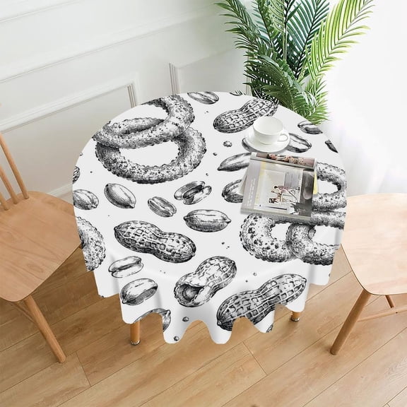 RKSupls 60 Inch Round Tablecloth, Pretzel Peanut Snack Pattern Premium Polyester Straight Edge Wrinkle Resistant Washable Table Cover for Party Home Dining Decor