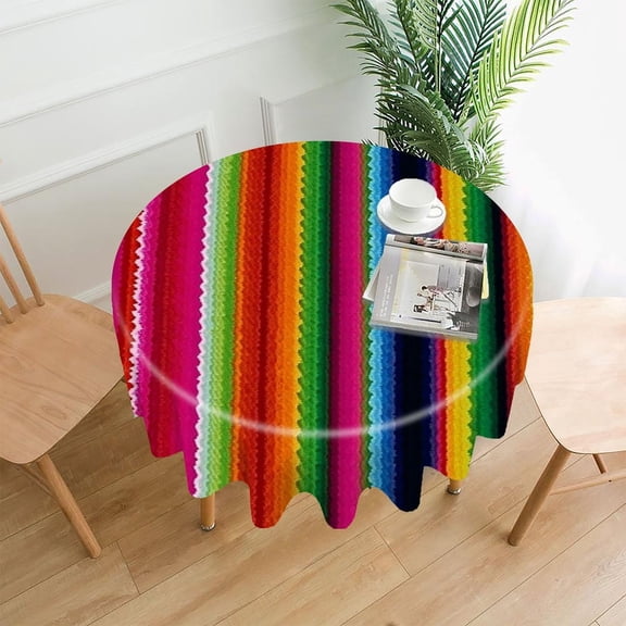 RKSupls 60 Inch Round Tablecloth, Rainbow Stripes Pattern Premium Polyester Straight Edge Wrinkle Resistant Washable Table Cover for Party Home Dining Decor