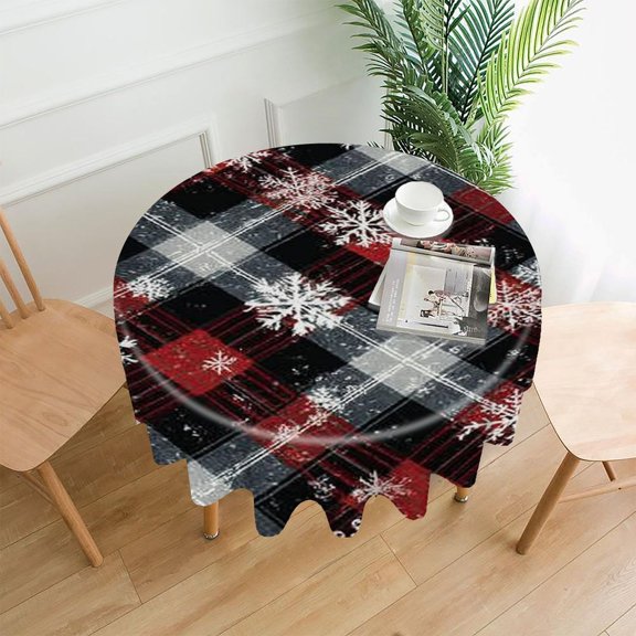 RKSupls 60 Inch Round Tablecloth, Red Black Snowflake Argyle Premium Polyester Straight Edge Wrinkle Resistant Washable Table Cover for Party Home Dining Decor