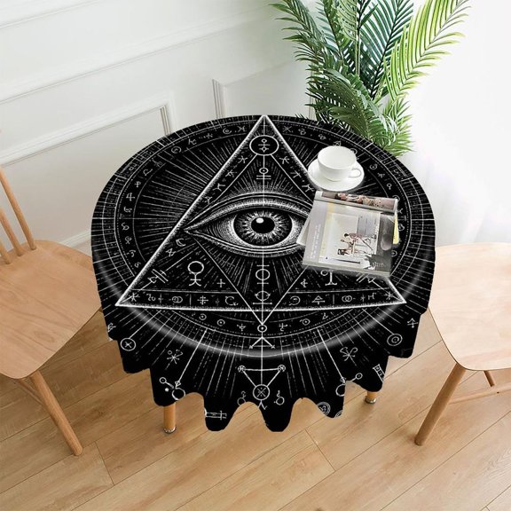 RKSupls 60 Inch Round Tablecloth, All Seeing Eye Pyramid Occult Premium Polyester Straight Edge Wrinkle Resistant Washable Table Cover for Party Home Dining Decor