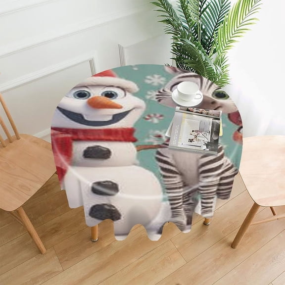 RKSupls 60 Inch Round Tablecloth, Snowman Zebra Cat Premium Polyester Straight Edge Wrinkle Resistant Washable Table Cover for Party Home Dining Decor