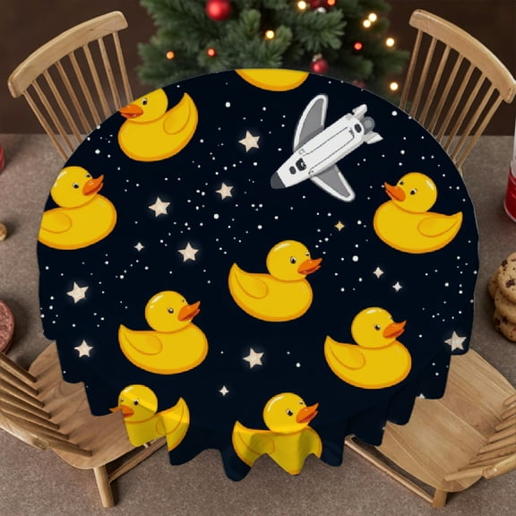RKSupls 60 Inch Round Tablecloth, Space Rubber Duck Polyester Table Cover - Soft, Stain Resistant & Washable Decor for Wedding, Party, Holiday, Home Dining
