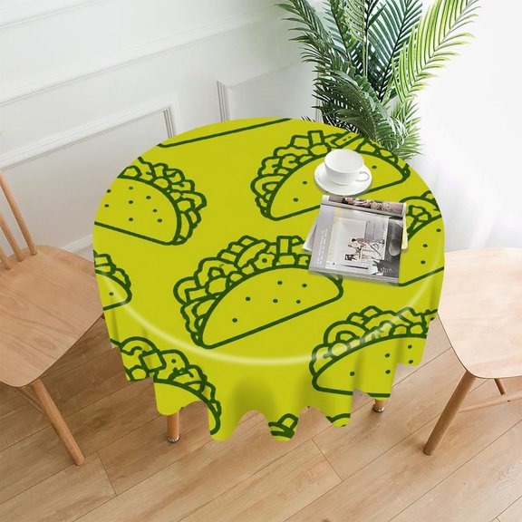 RKSupls 60 Inch Round Tablecloth, Taco Green Line Pattern Premium Polyester Straight Edge Wrinkle Resistant Washable Table Cover for Party Home Dining Decor