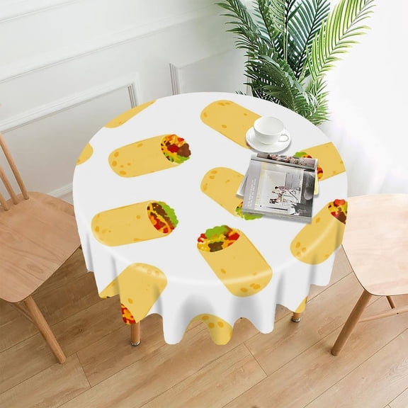 RKSupls 60 Inch Round Tablecloth, Taco Mexican Pattern Premium Polyester Straight Edge Wrinkle Resistant Washable Table Cover for Party Home Dining Decor